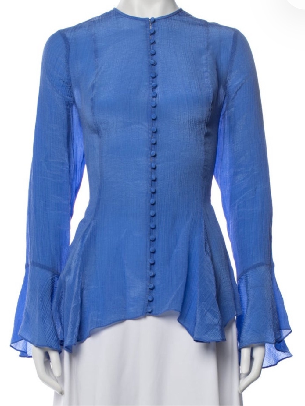 Polo Ralph Lauren Leandra Button Front Crinkled Flare Sleeve Top Indigo Sky Blue